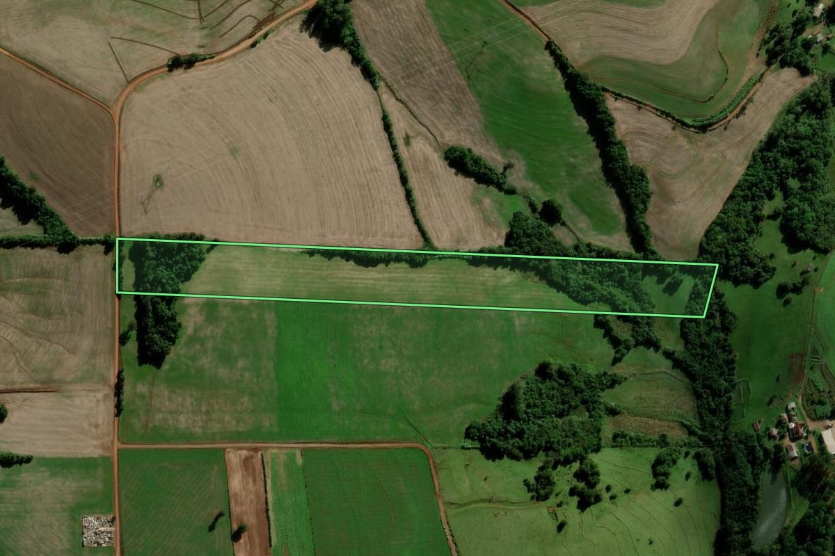 Imagem de satélite do imóvel rural em Catuípe (RS), com o contorno declarado no CAR desenhado por cima.