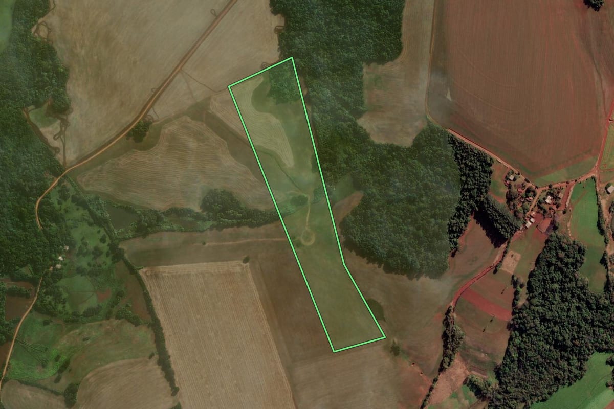 Imagem de satélite do imóvel rural em Catuípe (RS), com o contorno declarado no CAR desenhado por cima.