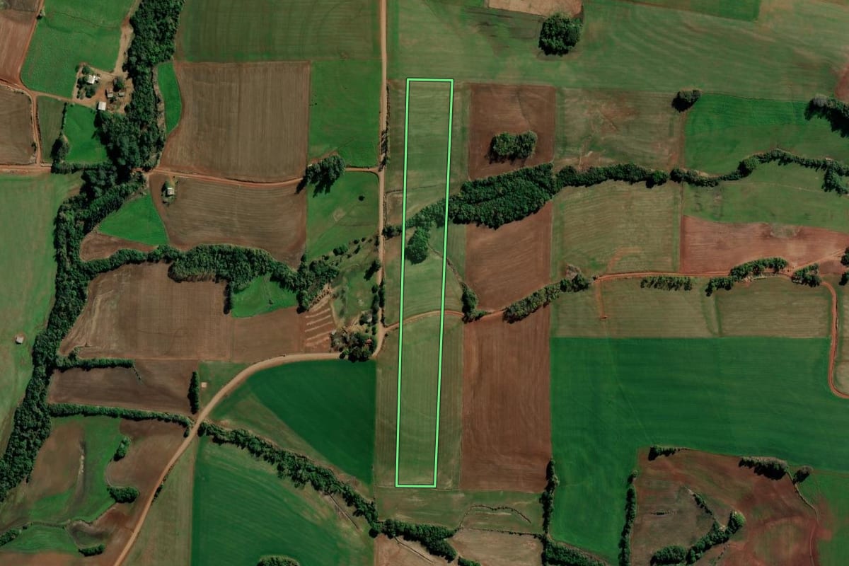 Imagem de satélite do imóvel rural em Catuípe (RS), com o contorno declarado no CAR desenhado por cima.