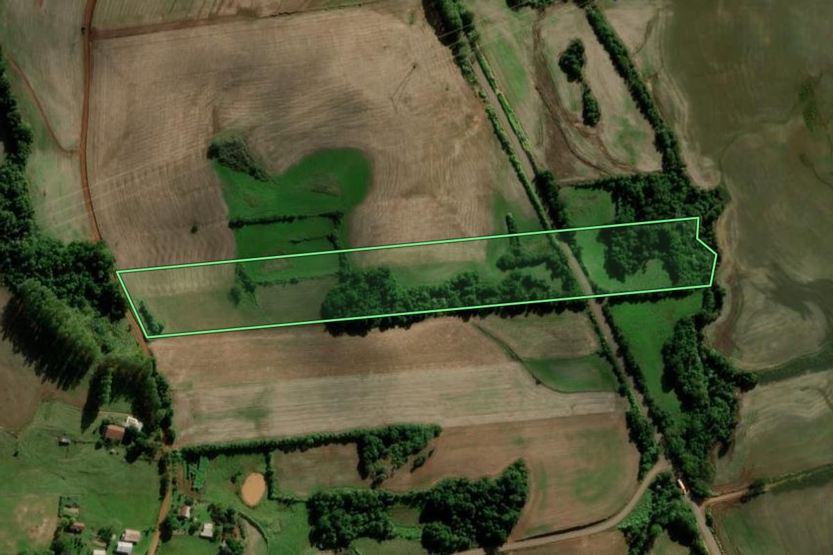 Imagem de satélite do imóvel rural em Catuípe (RS), com o contorno declarado no CAR desenhado por cima.