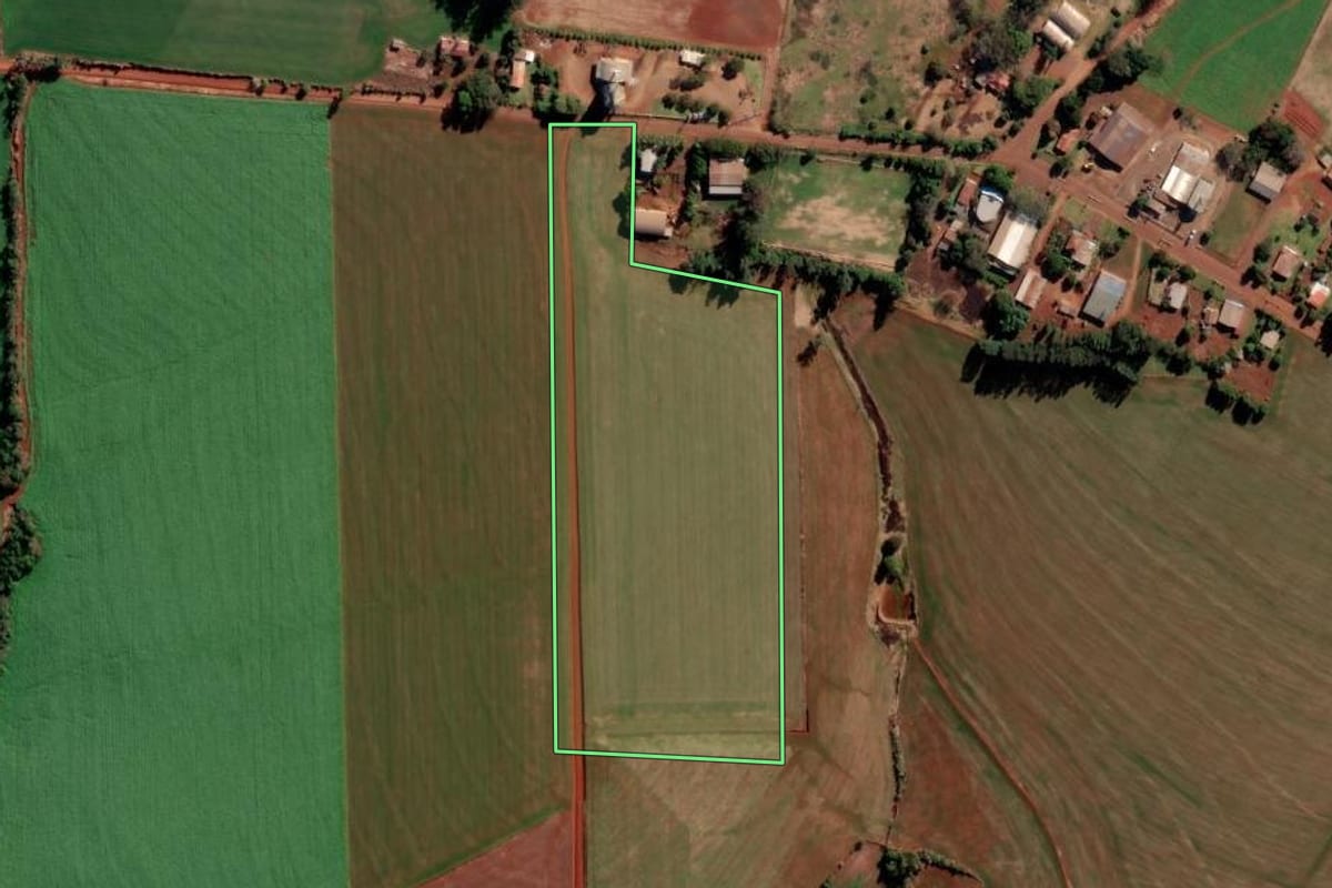 Imagem de satélite do imóvel rural em Catuípe (RS), com o contorno declarado no CAR desenhado por cima.
