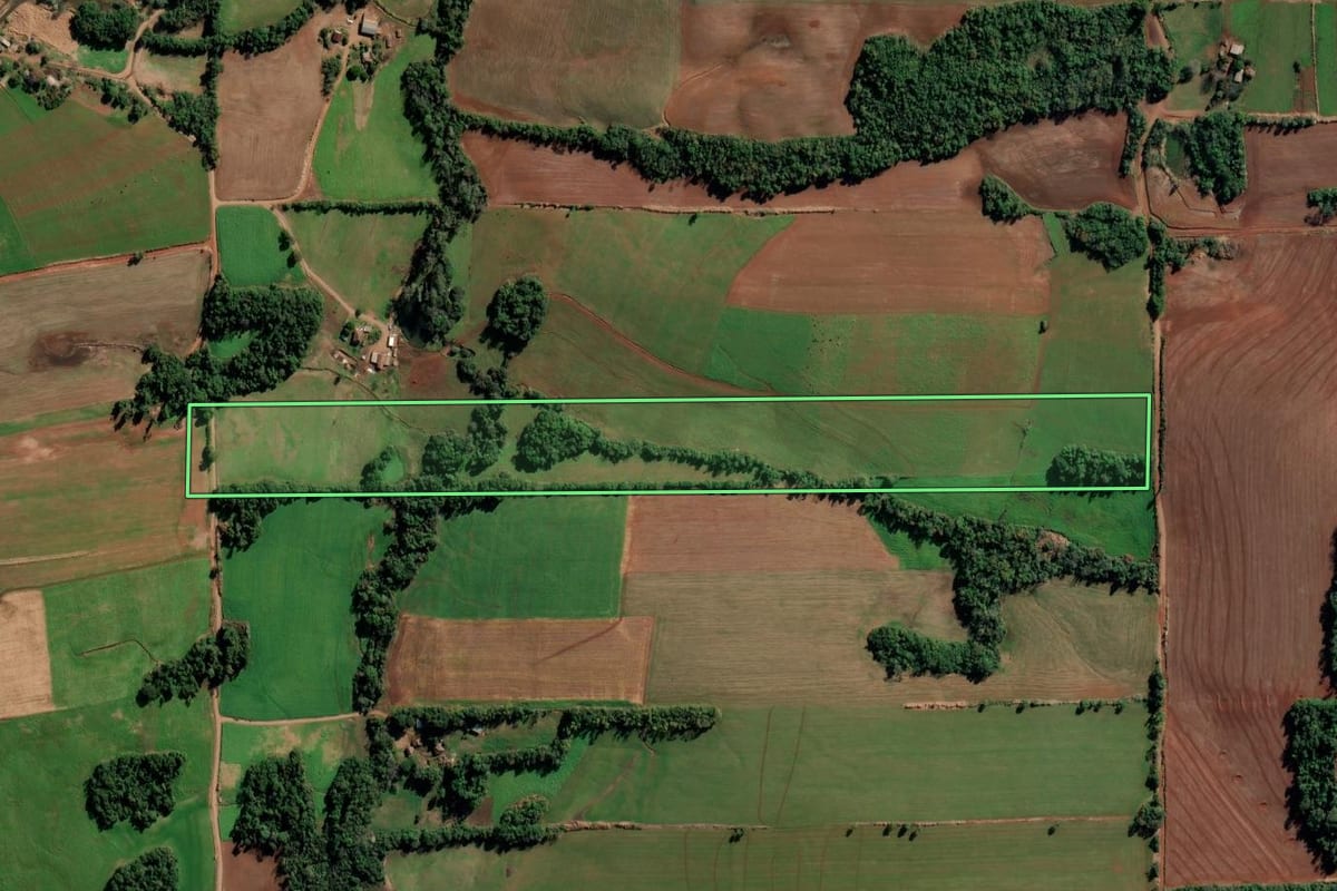 Imagem de satélite do imóvel rural em Catuípe (RS), com o contorno declarado no CAR desenhado por cima.
