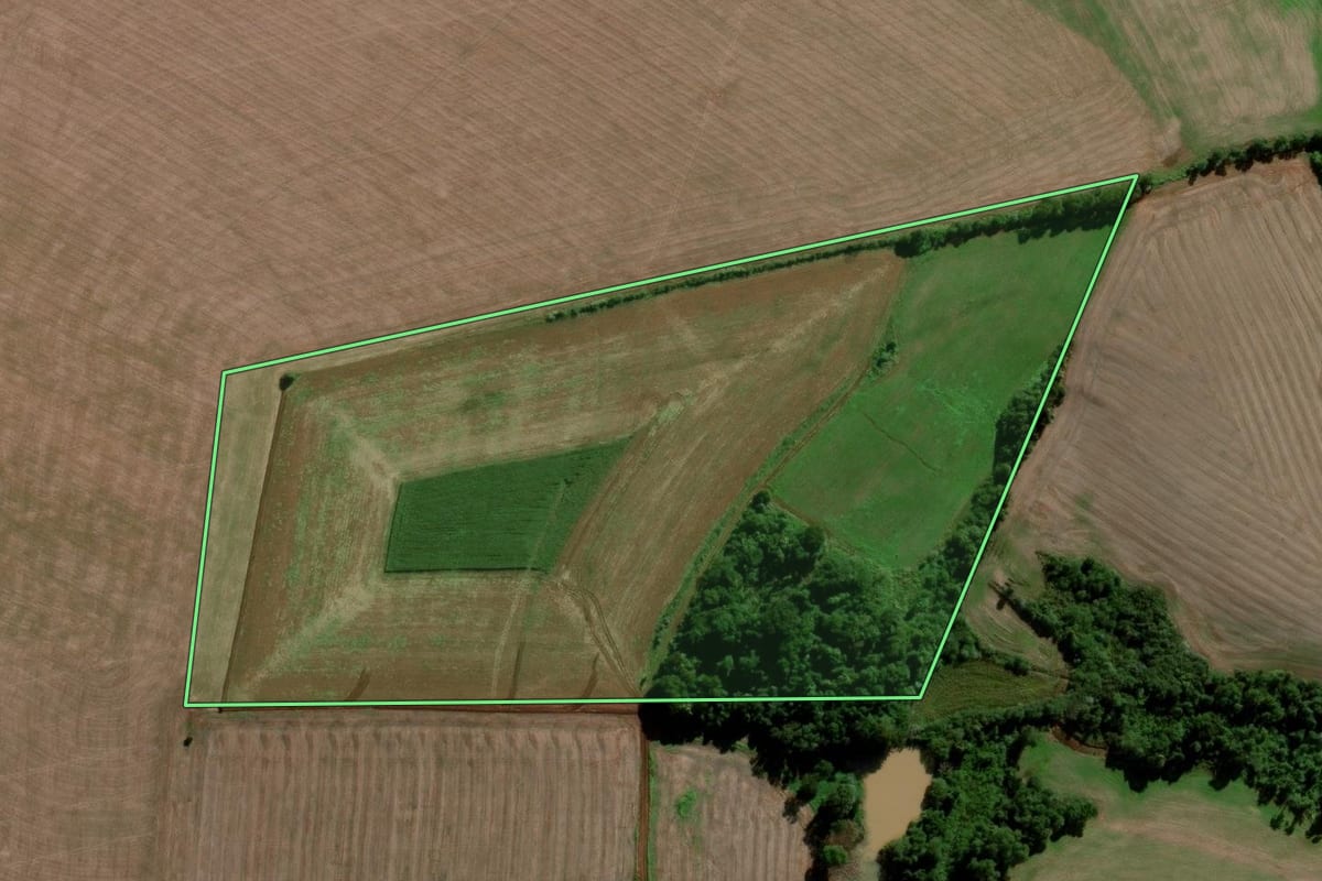 Imagem de satélite do imóvel rural em Catuípe (RS), com o contorno declarado no CAR desenhado por cima.