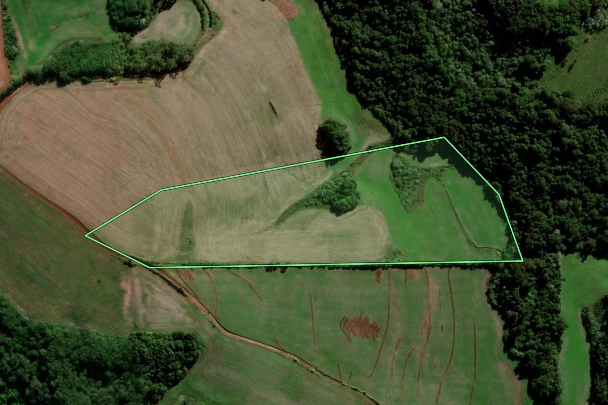 Imagem de satélite do imóvel rural em Catuípe (RS), com o contorno declarado no CAR desenhado por cima.