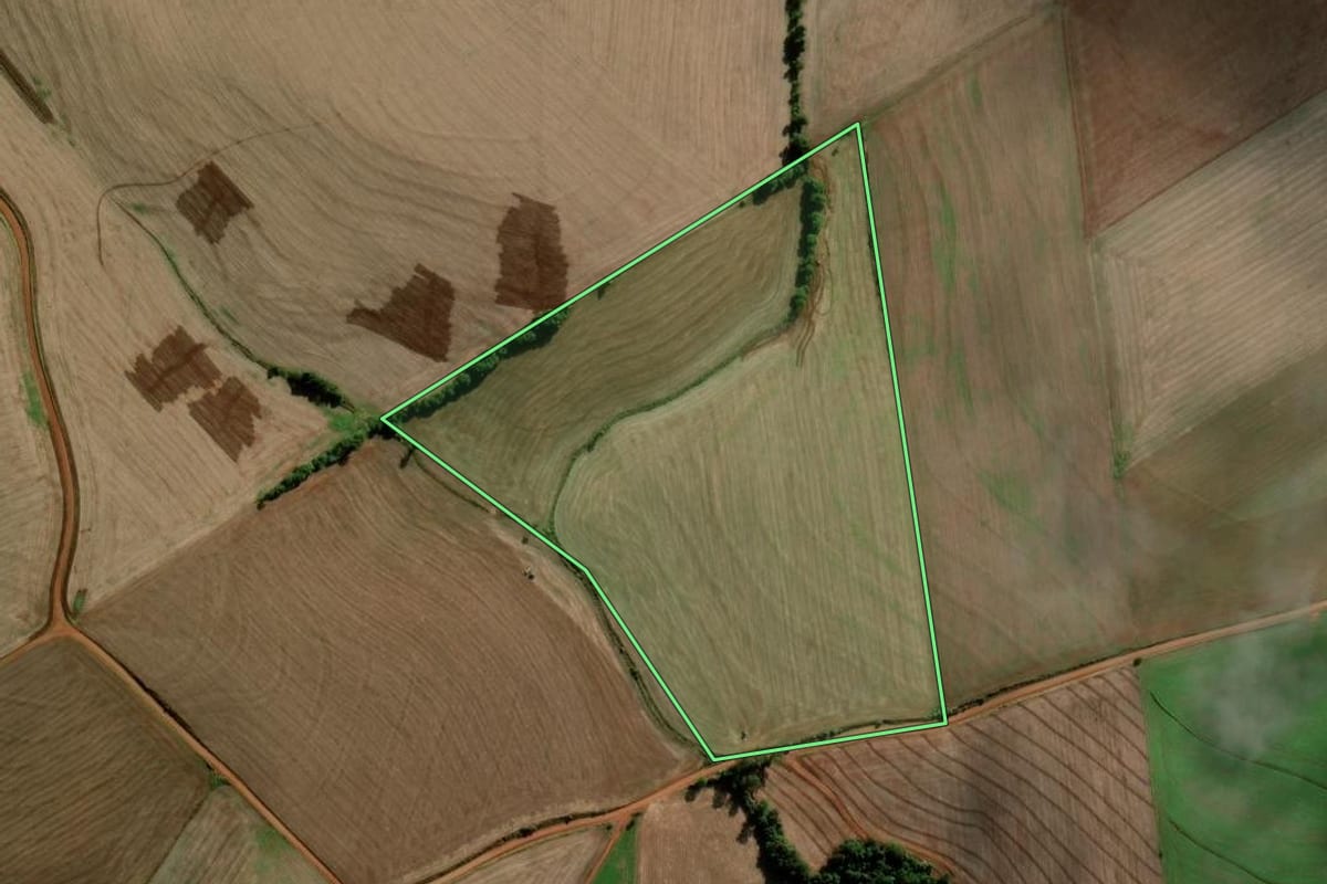 Imagem de satélite do imóvel rural em Catuípe (RS), com o contorno declarado no CAR desenhado por cima.