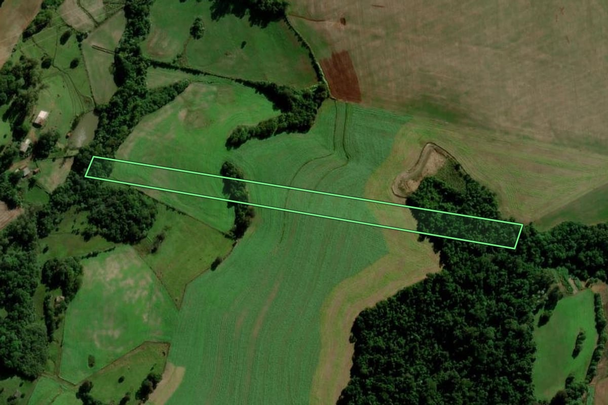 Imagem de satélite do imóvel rural em Catuípe (RS), com o contorno declarado no CAR desenhado por cima.