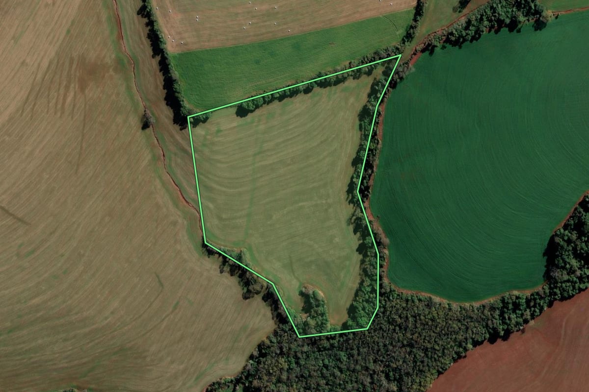 Imagem de satélite do imóvel rural em Catuípe (RS), com o contorno declarado no CAR desenhado por cima.