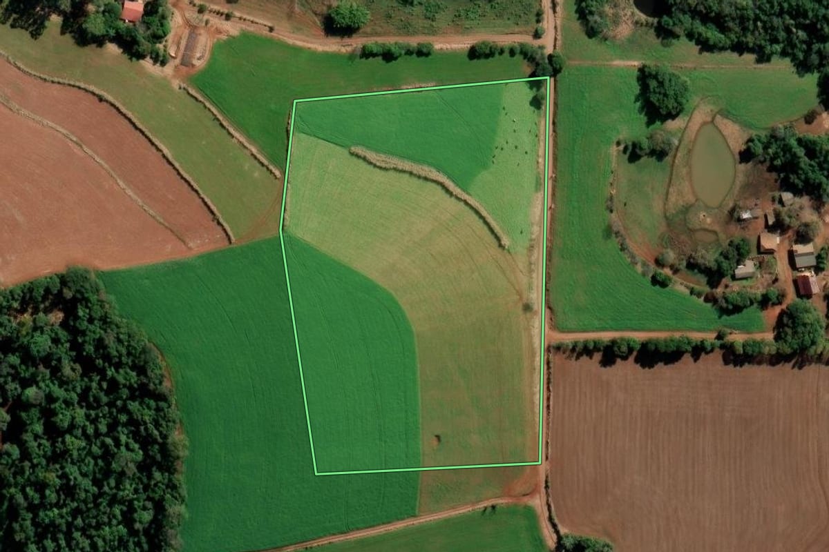 Imagem de satélite do imóvel rural em Catuípe (RS), com o contorno declarado no CAR desenhado por cima.