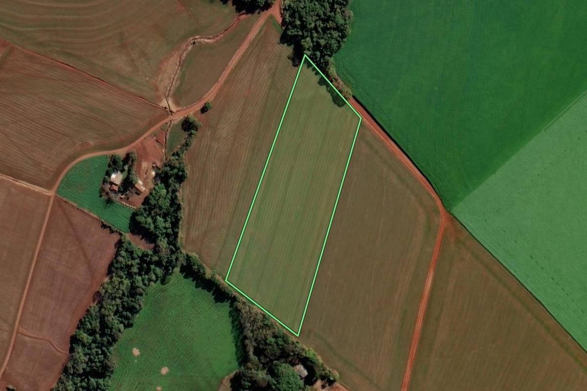 Imagem de satélite do imóvel rural em Catuípe (RS), com o contorno declarado no CAR desenhado por cima.