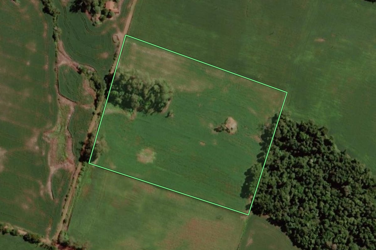 Imagem de satélite do imóvel rural em Catuípe (RS), com o contorno declarado no CAR desenhado por cima.