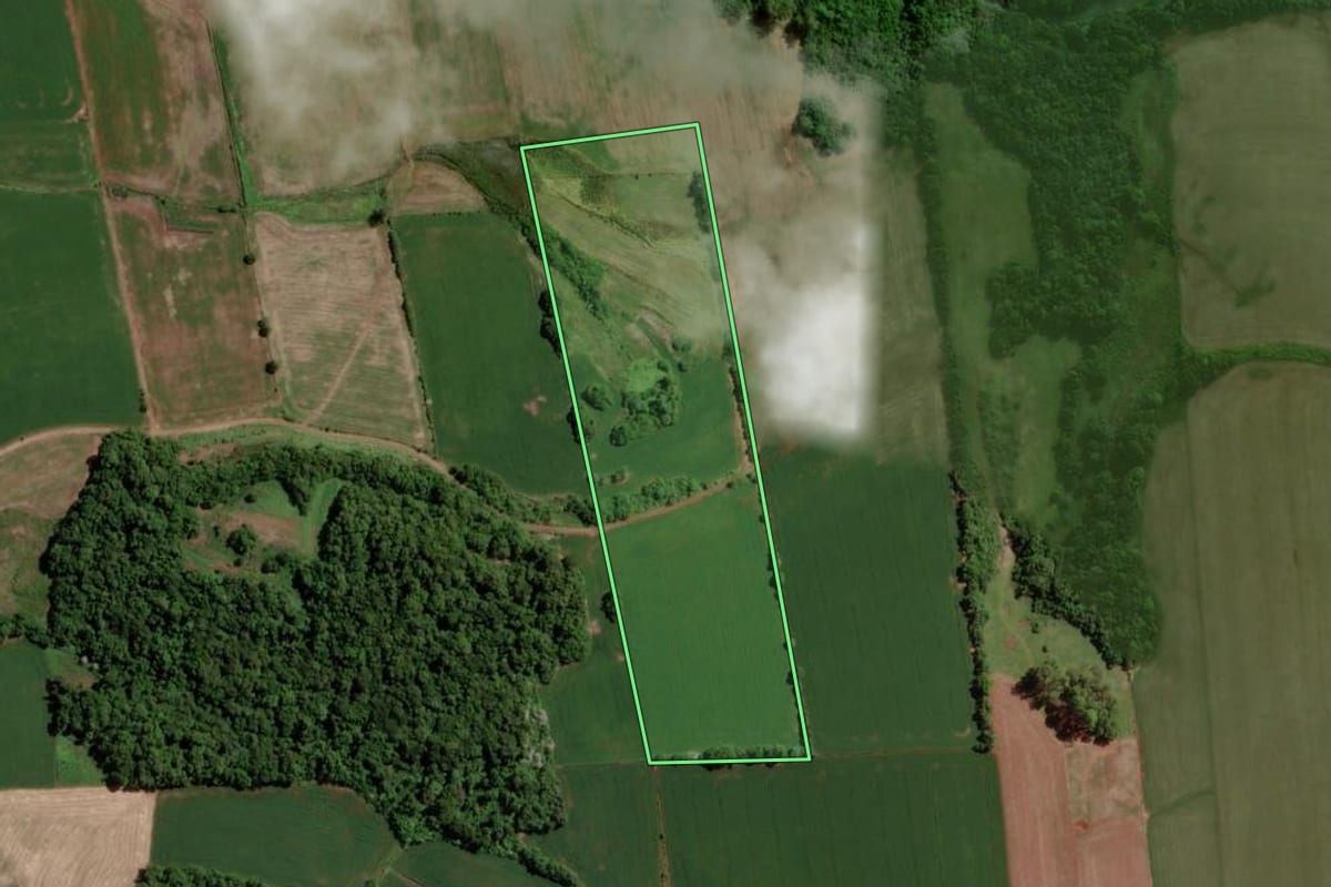 Imagem de satélite do imóvel rural em Catuípe (RS), com o contorno declarado no CAR desenhado por cima.
