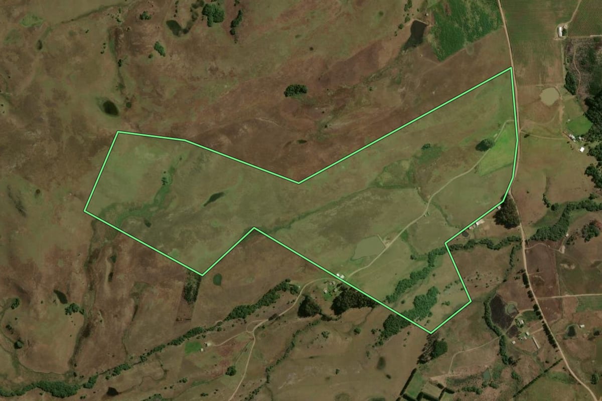 Imagem de satélite do imóvel rural em Caxias do Sul (RS), com o contorno declarado no CAR desenhado por cima.