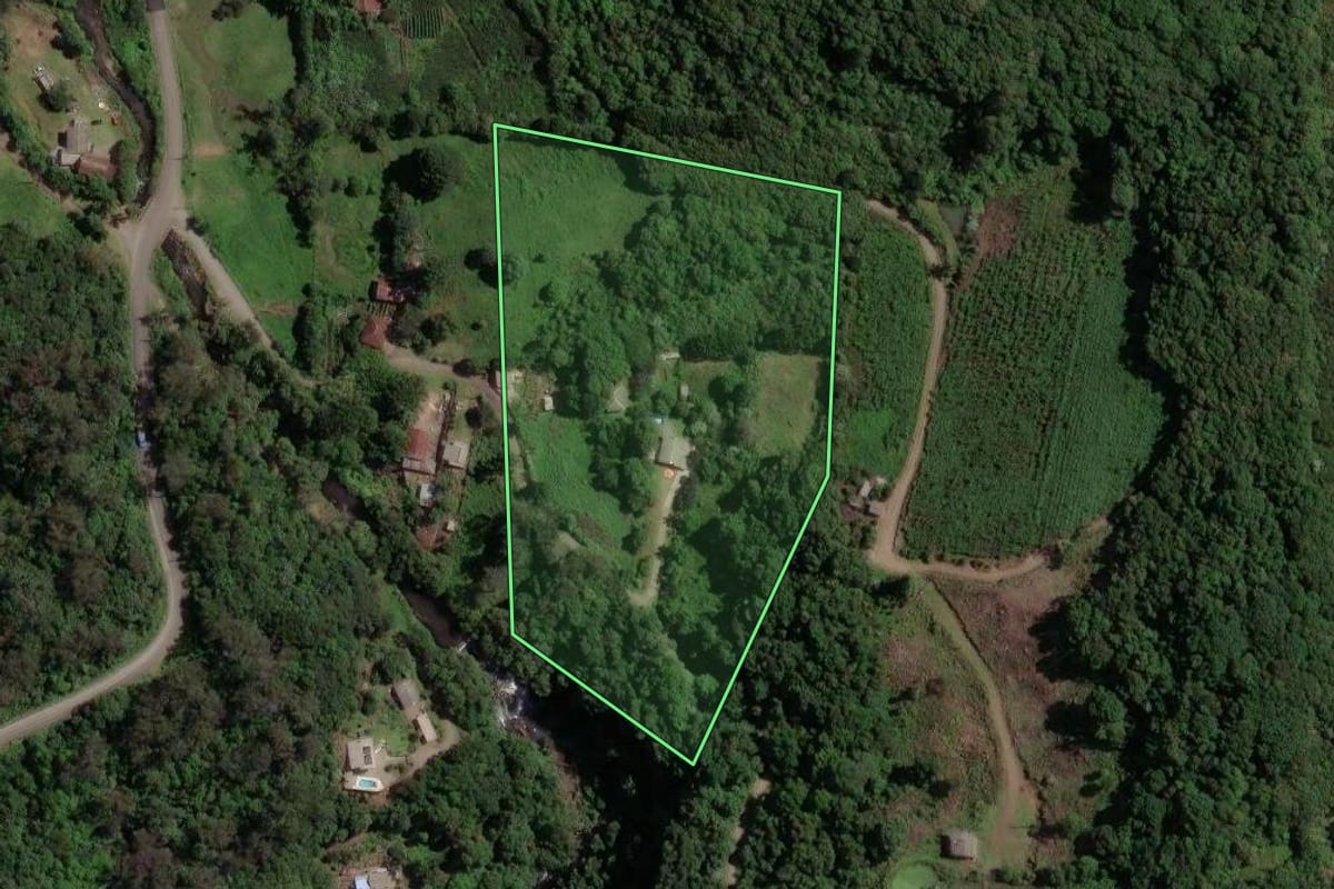 Imagem de satélite do imóvel rural em Caxias do Sul (RS), com o contorno declarado no CAR desenhado por cima.