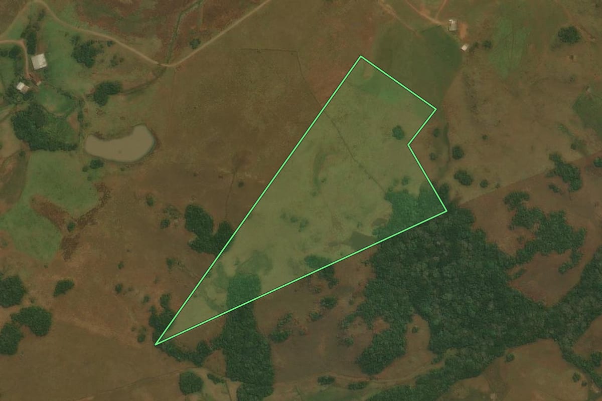 Imagem de satélite do imóvel rural em Caxias do Sul (RS), com o contorno declarado no CAR desenhado por cima.