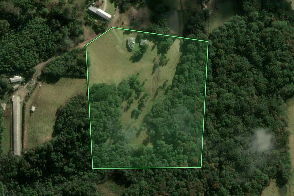 Imagem de satélite do imóvel rural em Caxias do Sul (RS), com o contorno declarado no CAR desenhado por cima.