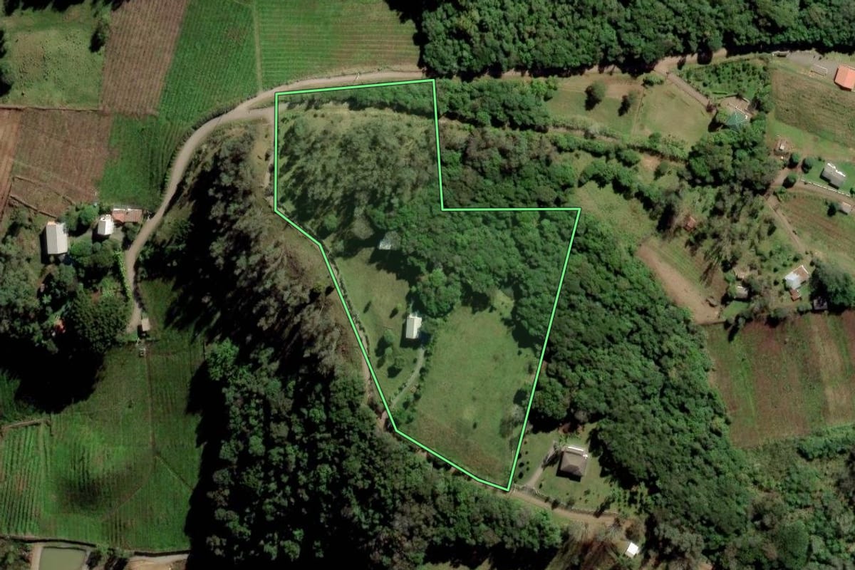 Imagem de satélite do imóvel rural em Caxias do Sul (RS), com o contorno declarado no CAR desenhado por cima.