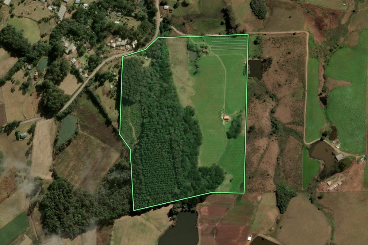 Imagem de satélite do imóvel rural em Caxias do Sul (RS), com o contorno declarado no CAR desenhado por cima.