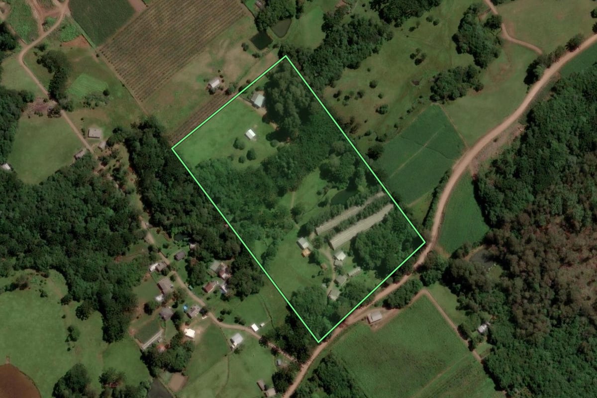 Imagem de satélite do imóvel rural em Caxias do Sul (RS), com o contorno declarado no CAR desenhado por cima.