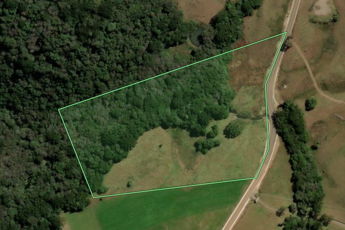 Imagem de satélite do imóvel rural em Caxias do Sul (RS), com o contorno declarado no CAR desenhado por cima.