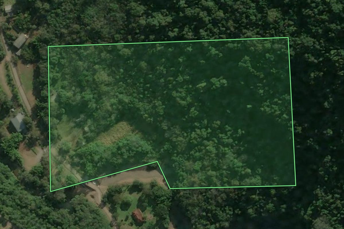 Imagem de satélite do imóvel rural em Caxias do Sul (RS), com o contorno declarado no CAR desenhado por cima.