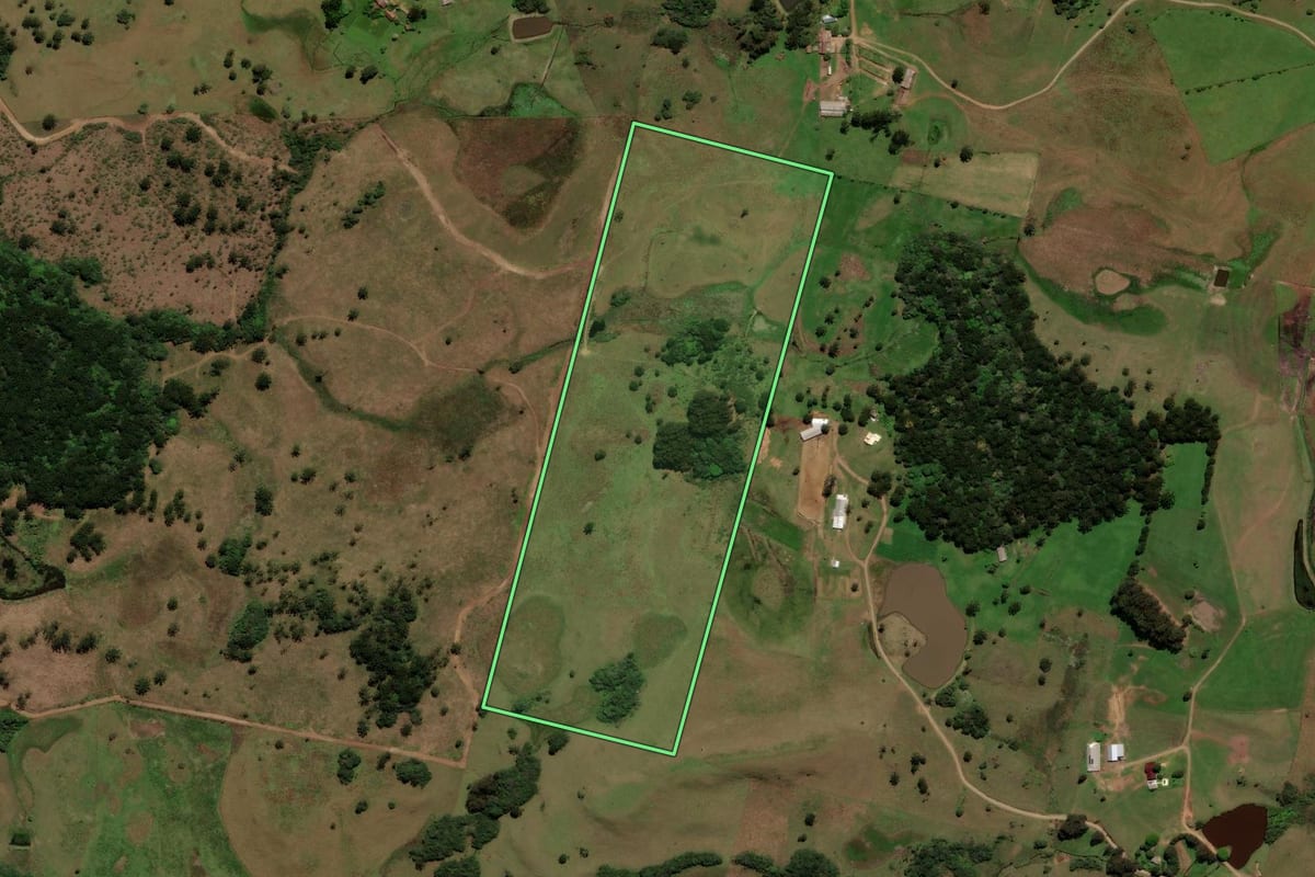 Imagem de satélite do imóvel rural em Caxias do Sul (RS), com o contorno declarado no CAR desenhado por cima.