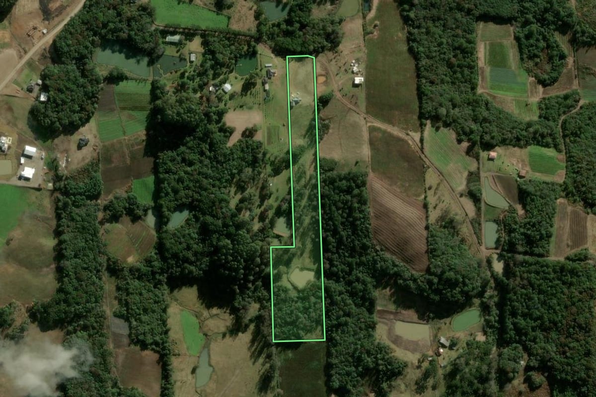 Imagem de satélite do imóvel rural em Caxias do Sul (RS), com o contorno declarado no CAR desenhado por cima.