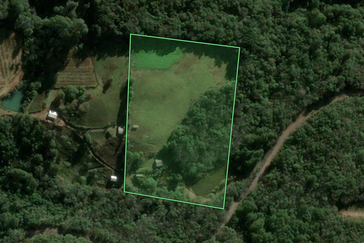 Imagem de satélite do imóvel rural em Caxias do Sul (RS), com o contorno declarado no CAR desenhado por cima.
