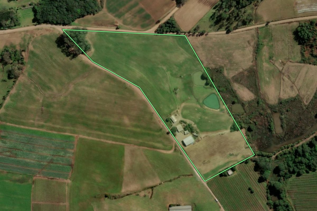 Imagem de satélite do imóvel rural em Caxias do Sul (RS), com o contorno declarado no CAR desenhado por cima.