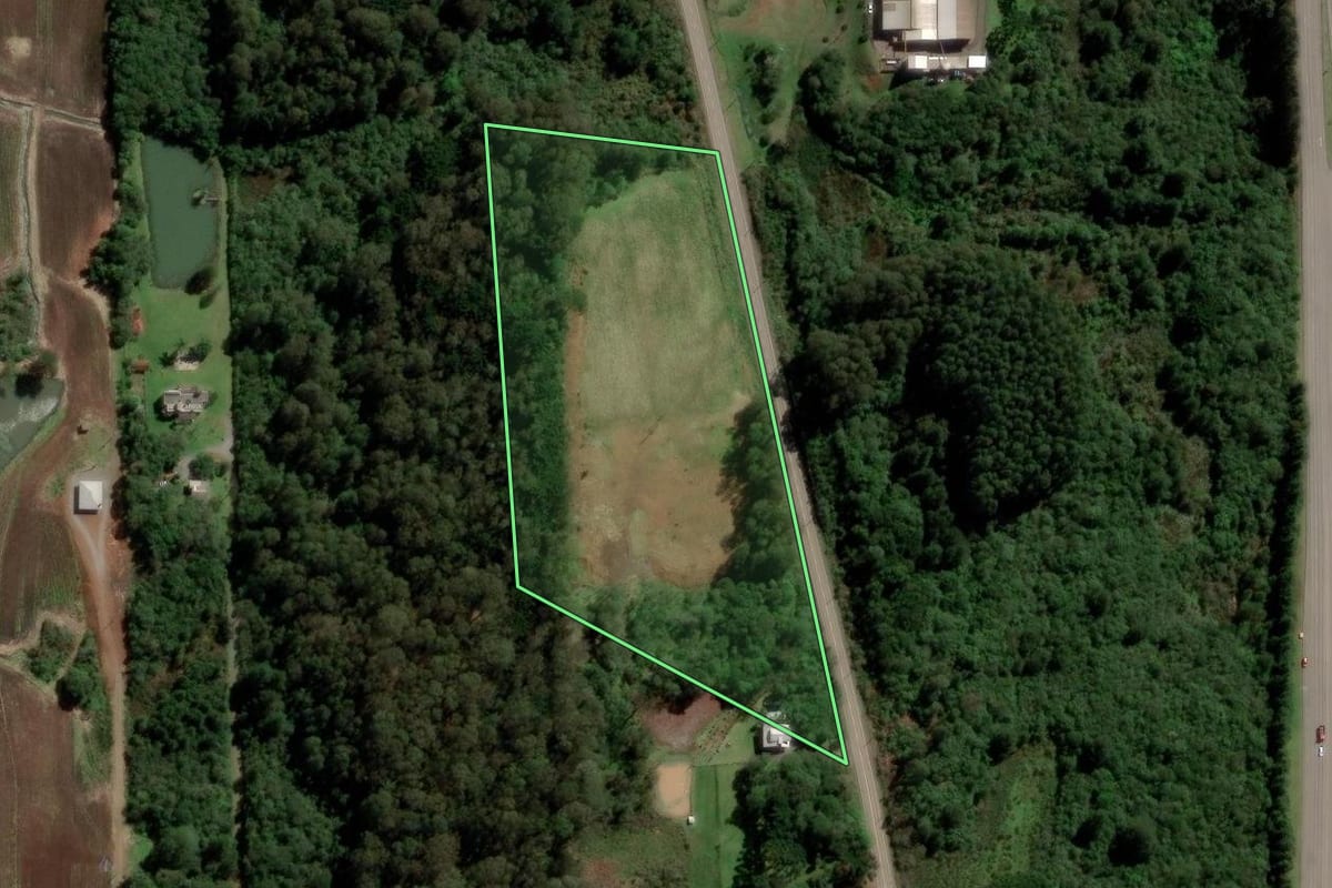Imagem de satélite do imóvel rural em Caxias do Sul (RS), com o contorno declarado no CAR desenhado por cima.