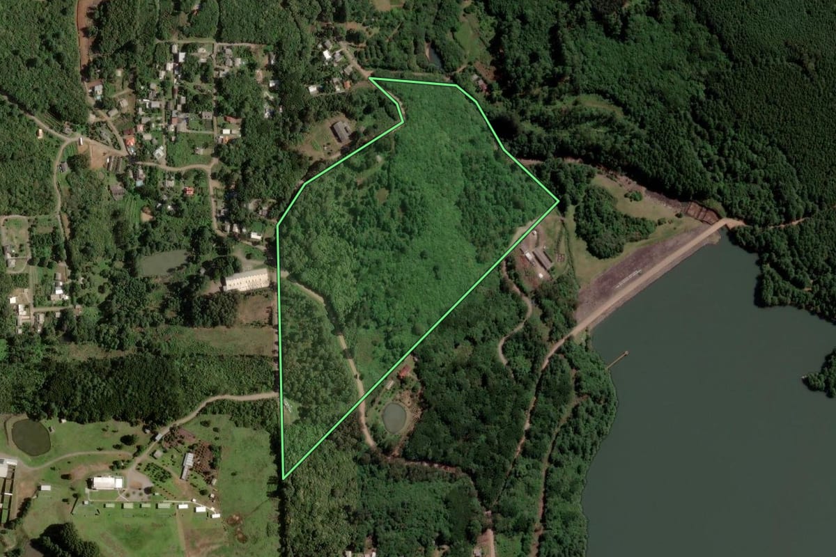 Imagem de satélite do imóvel rural em Caxias do Sul (RS), com o contorno declarado no CAR desenhado por cima.