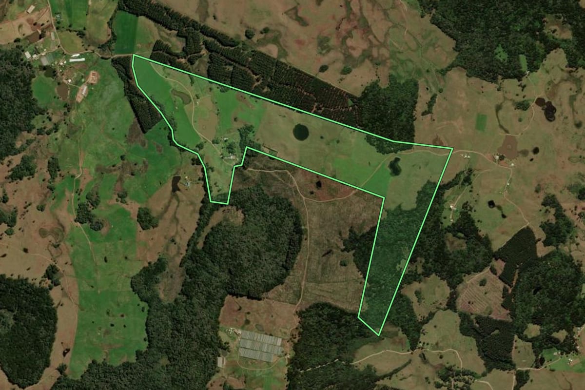 Imagem de satélite do imóvel rural em Caxias do Sul (RS), com o contorno declarado no CAR desenhado por cima.