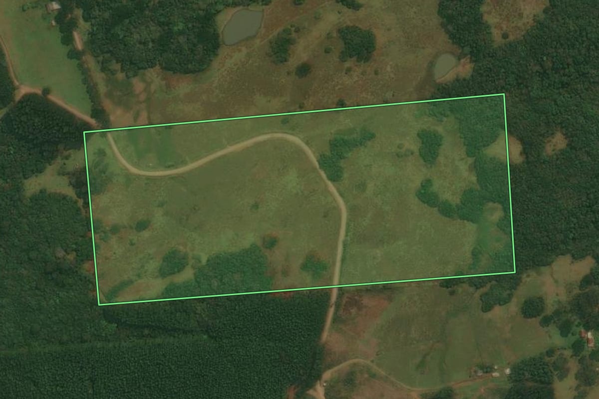 Imagem de satélite do imóvel rural em Caxias do Sul (RS), com o contorno declarado no CAR desenhado por cima.