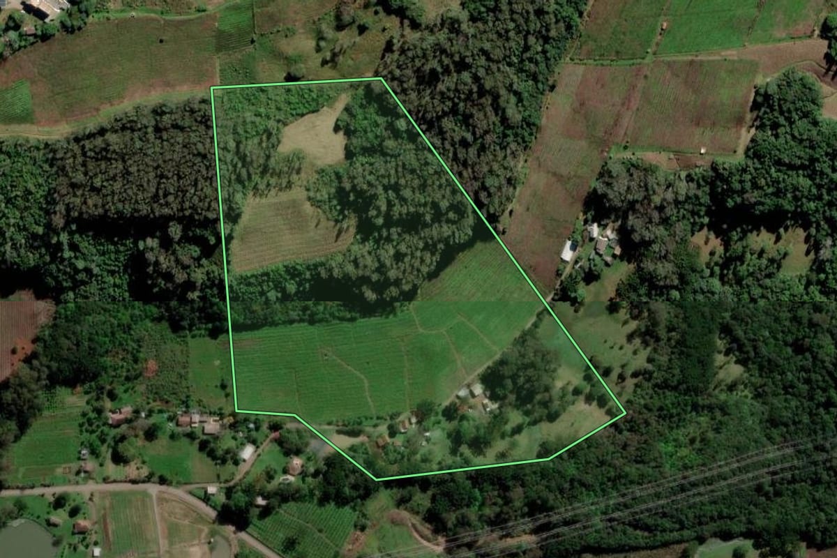 Imagem de satélite do imóvel rural em Caxias do Sul (RS), com o contorno declarado no CAR desenhado por cima.