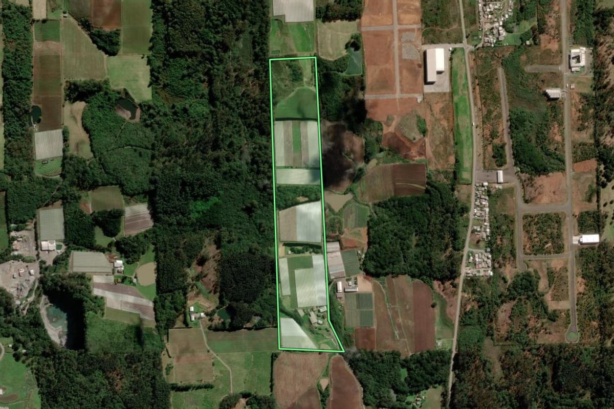 Imagem de satélite do imóvel rural em Caxias do Sul (RS), com o contorno declarado no CAR desenhado por cima.