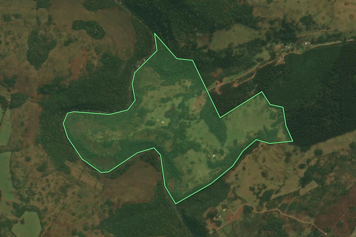 Imagem de satélite do imóvel rural em Caxias do Sul (RS), com o contorno declarado no CAR desenhado por cima.