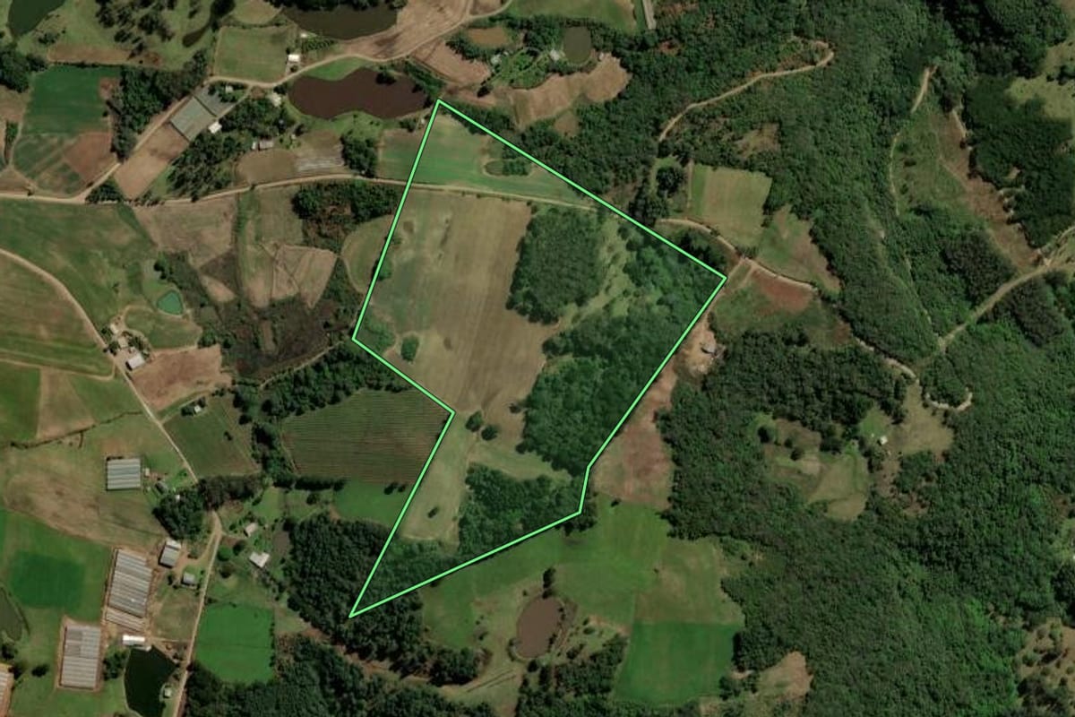 Imagem de satélite do imóvel rural em Caxias do Sul (RS), com o contorno declarado no CAR desenhado por cima.