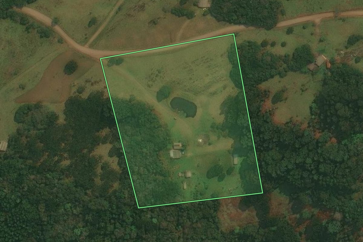 Imagem de satélite do imóvel rural em Caxias do Sul (RS), com o contorno declarado no CAR desenhado por cima.