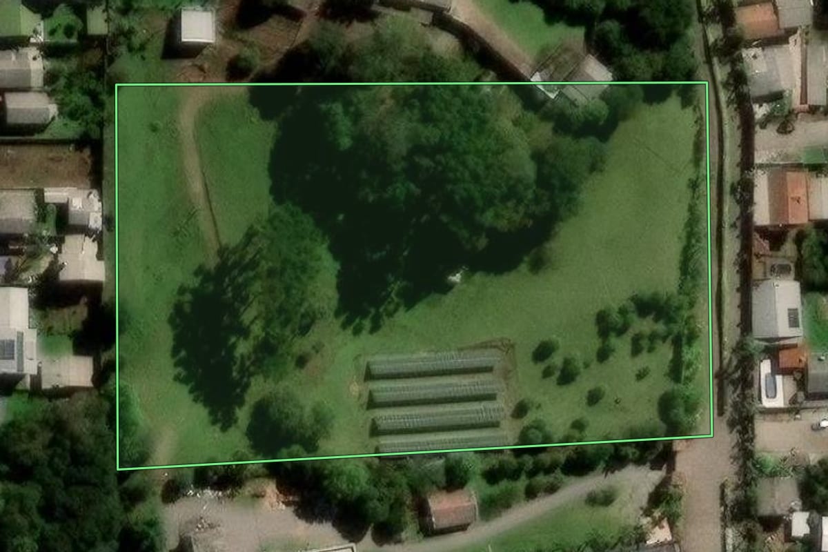 Imagem de satélite do imóvel rural em Caxias do Sul (RS), com o contorno declarado no CAR desenhado por cima.