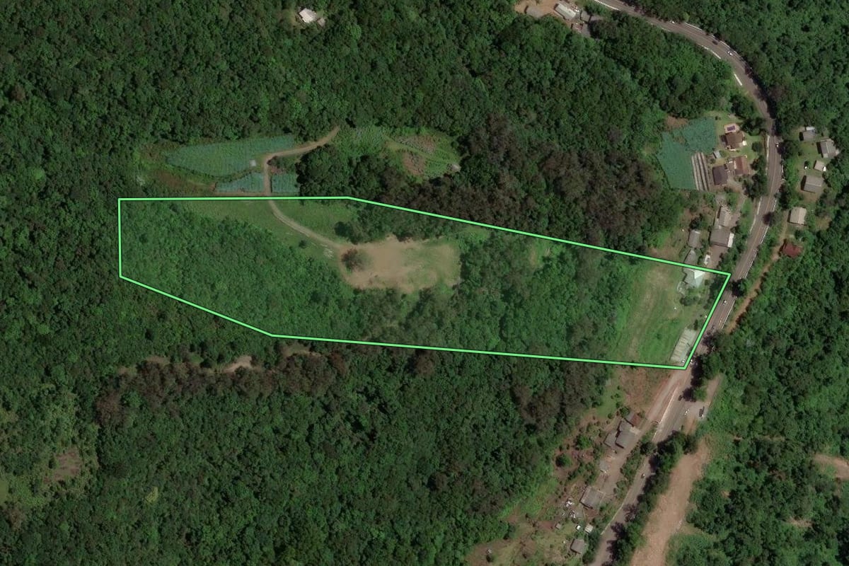Imagem de satélite do imóvel rural em Caxias do Sul (RS), com o contorno declarado no CAR desenhado por cima.