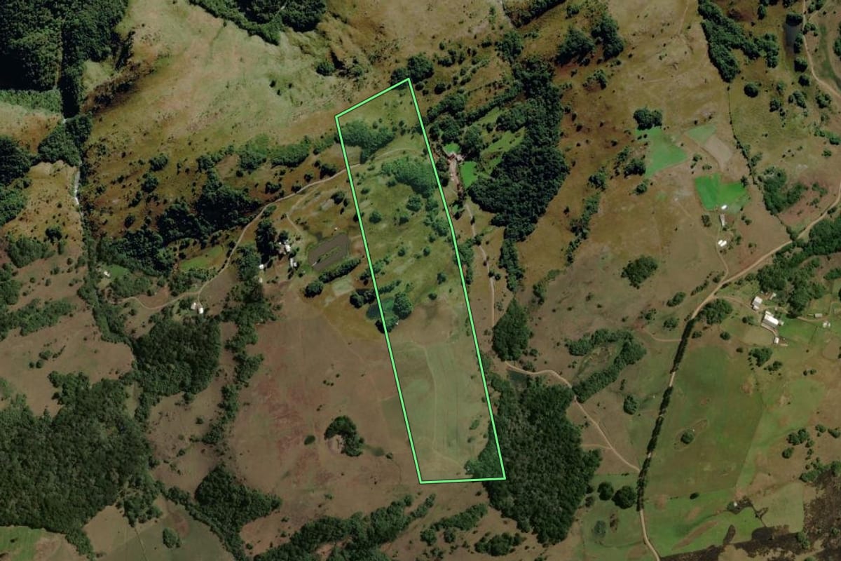 Imagem de satélite do imóvel rural em Caxias do Sul (RS), com o contorno declarado no CAR desenhado por cima.