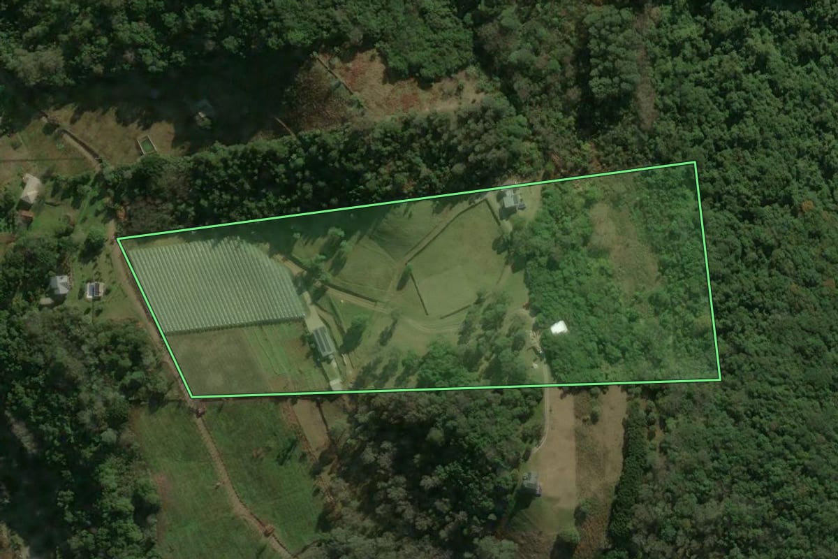 Imagem de satélite do imóvel rural em Caxias do Sul (RS), com o contorno declarado no CAR desenhado por cima.