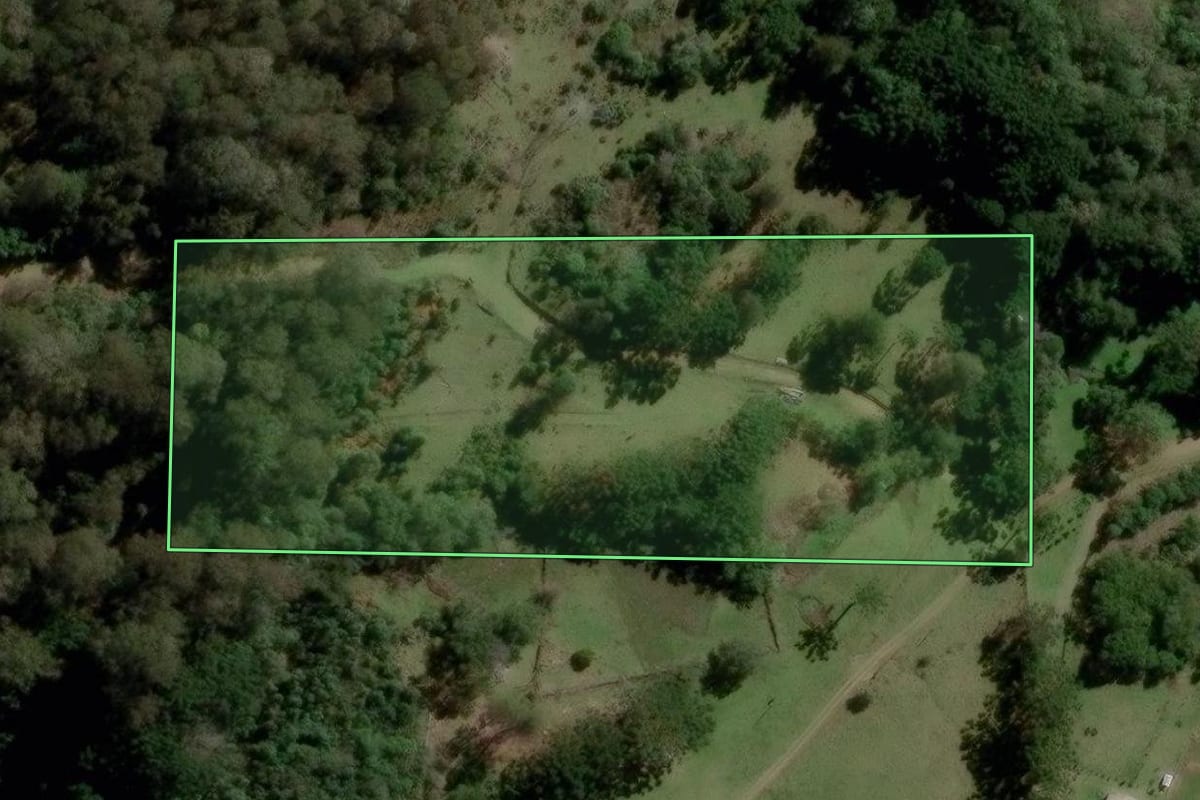 Imagem de satélite do imóvel rural em Caxias do Sul (RS), com o contorno declarado no CAR desenhado por cima.