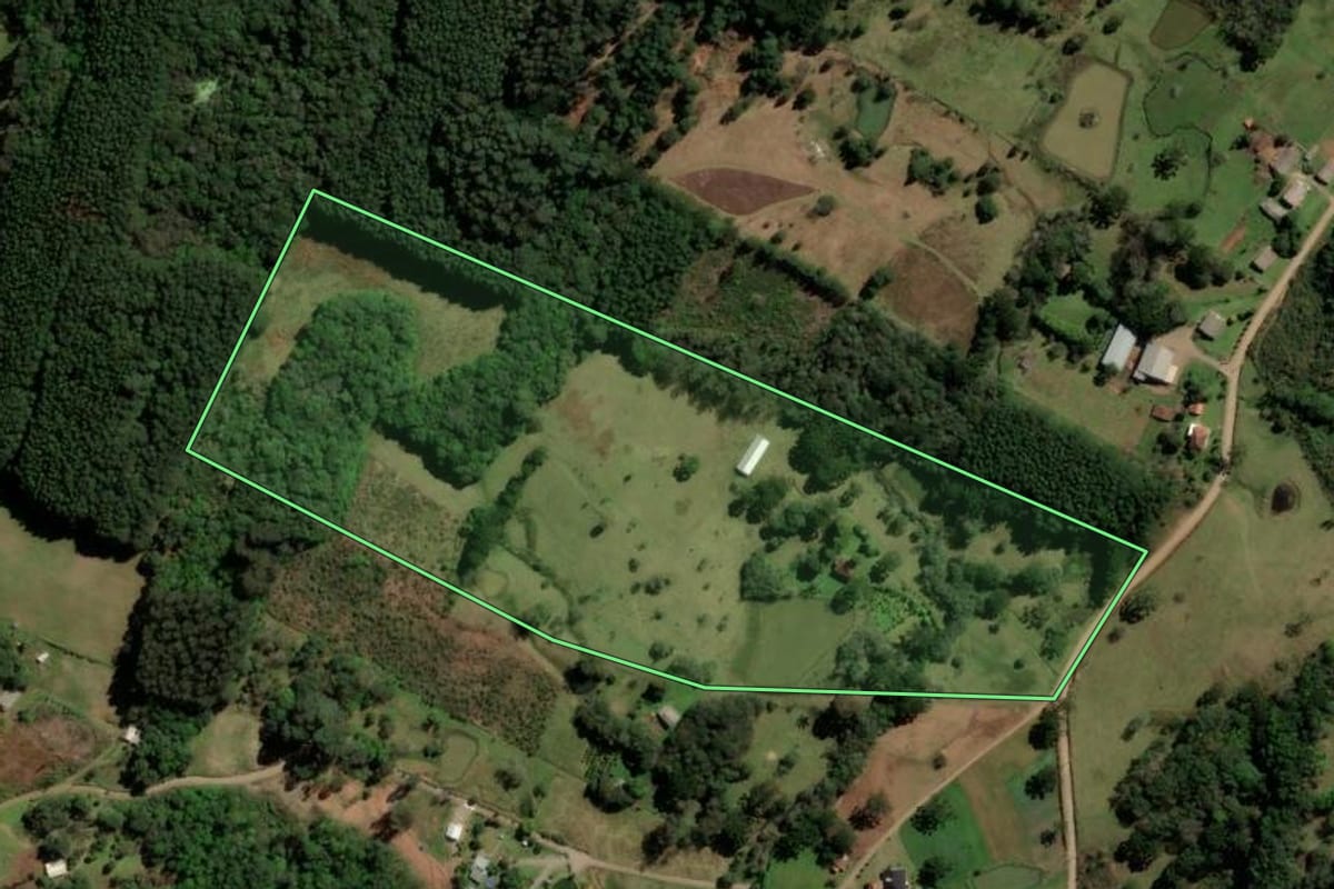 Imagem de satélite do imóvel rural em Caxias do Sul (RS), com o contorno declarado no CAR desenhado por cima.