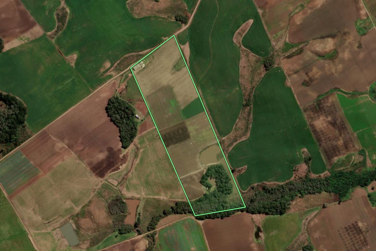 Imagem de satélite do imóvel rural em Caxias do Sul (RS), com o contorno declarado no CAR desenhado por cima.