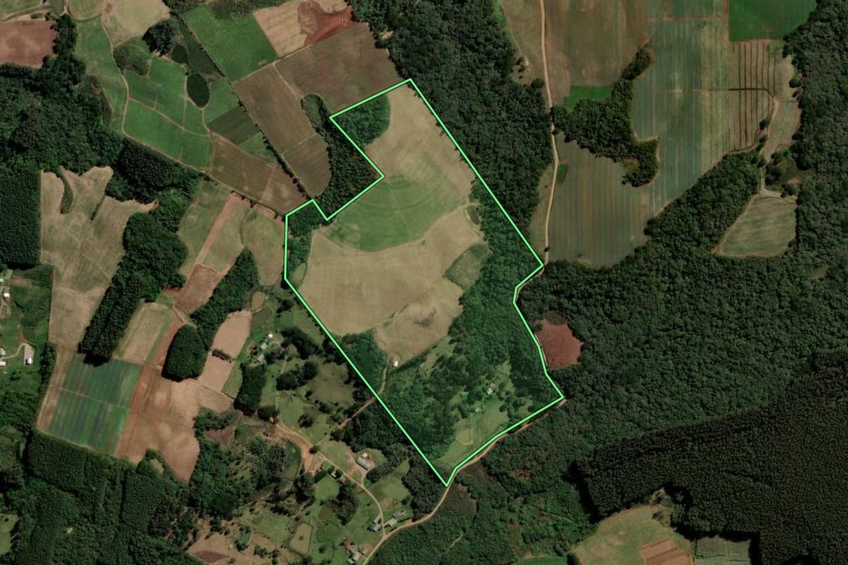 Imagem de satélite do imóvel rural em Caxias do Sul (RS), com o contorno declarado no CAR desenhado por cima.