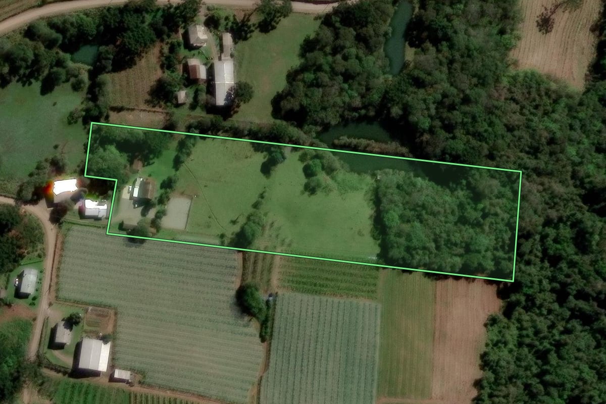 Imagem de satélite do imóvel rural em Caxias do Sul (RS), com o contorno declarado no CAR desenhado por cima.