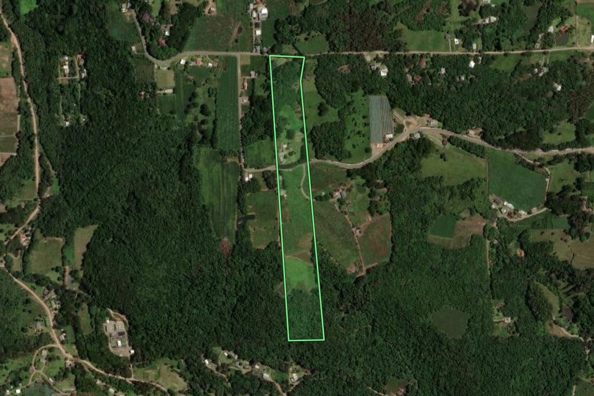 Imagem de satélite do imóvel rural em Caxias do Sul (RS), com o contorno declarado no CAR desenhado por cima.