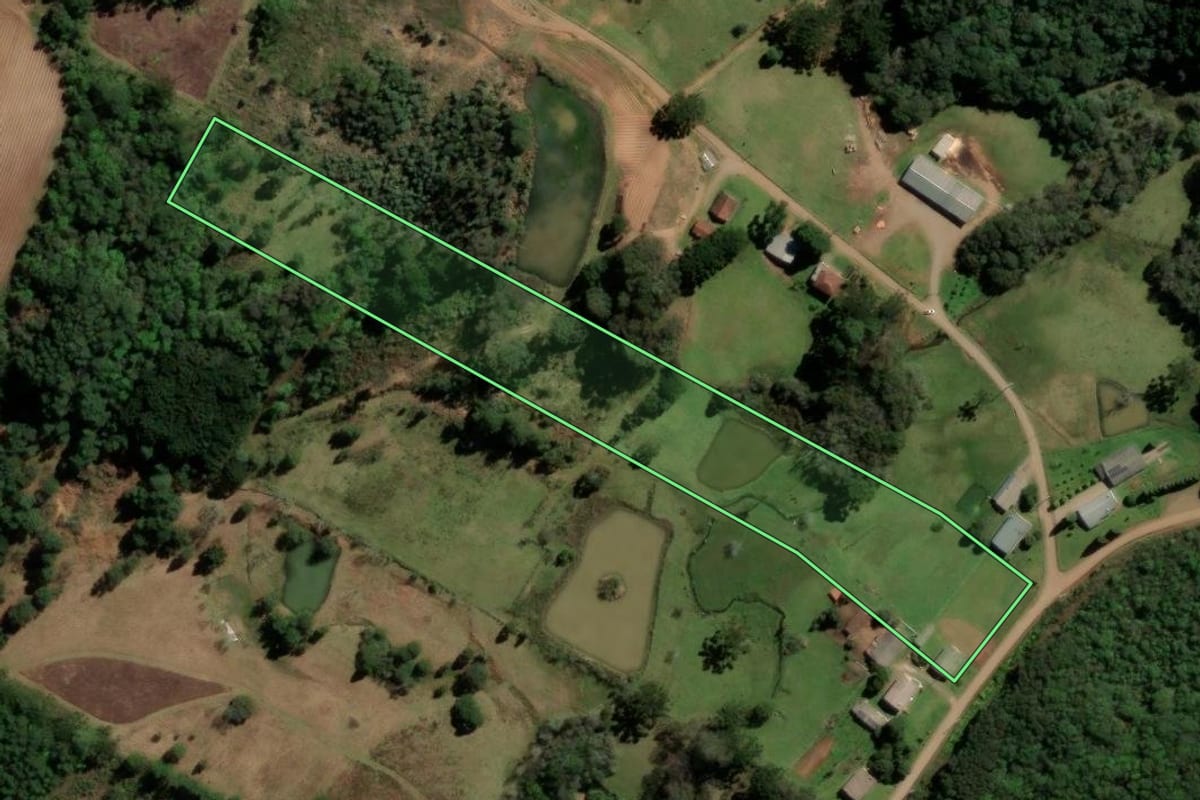 Imagem de satélite do imóvel rural em Caxias do Sul (RS), com o contorno declarado no CAR desenhado por cima.