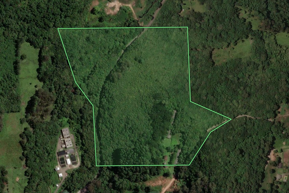 Imagem de satélite do imóvel rural em Caxias do Sul (RS), com o contorno declarado no CAR desenhado por cima.