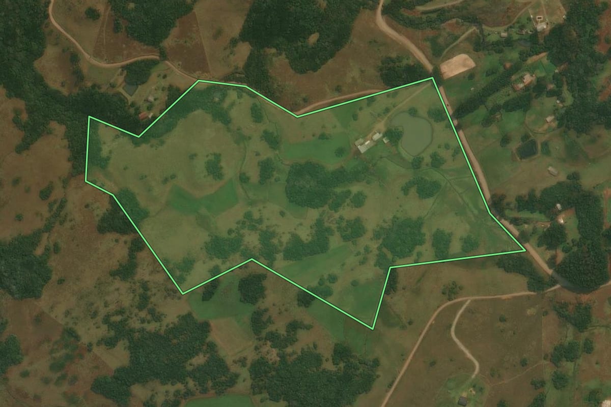 Imagem de satélite do imóvel rural em Caxias do Sul (RS), com o contorno declarado no CAR desenhado por cima.